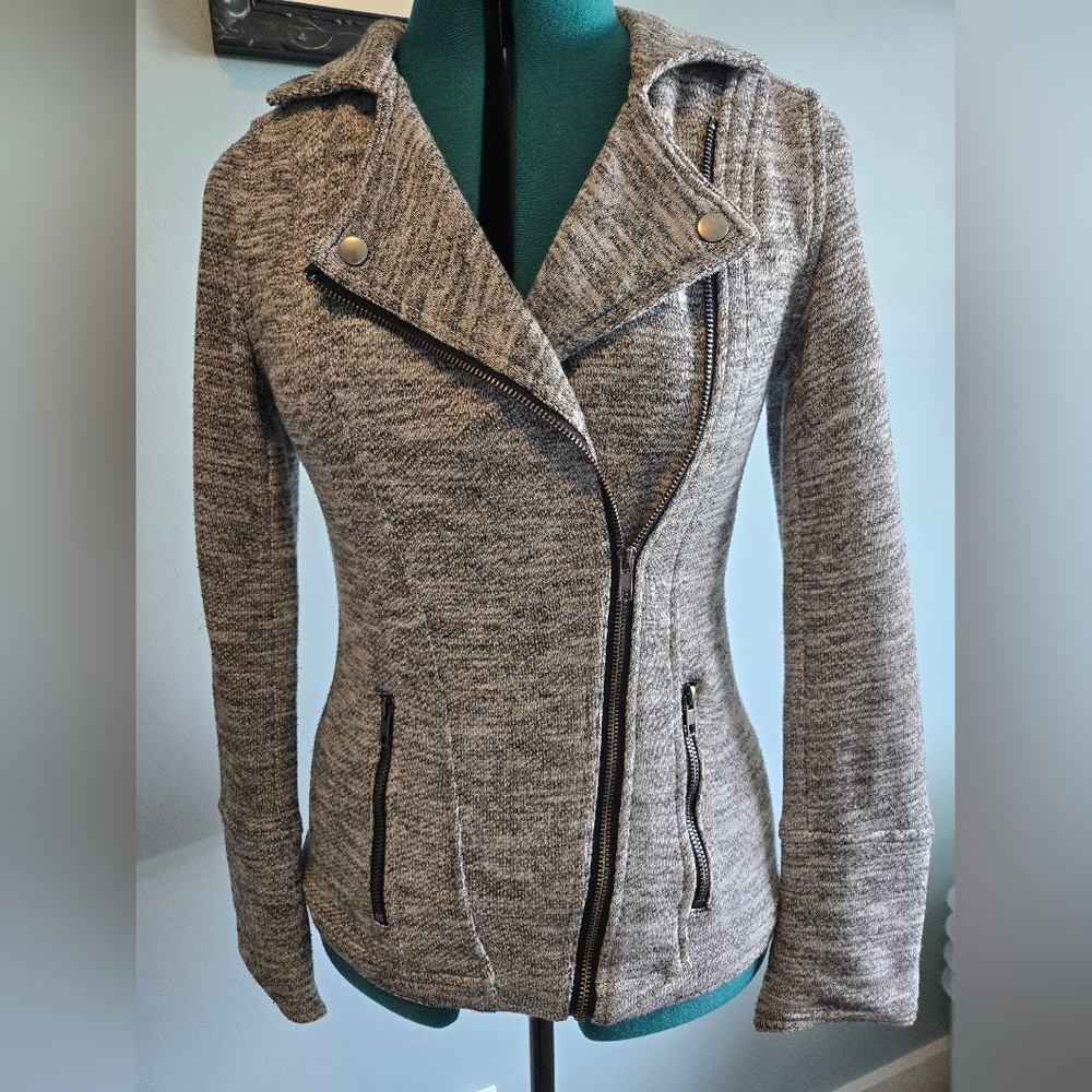 Market & Spruce Charcoal Knit Moto Jacket